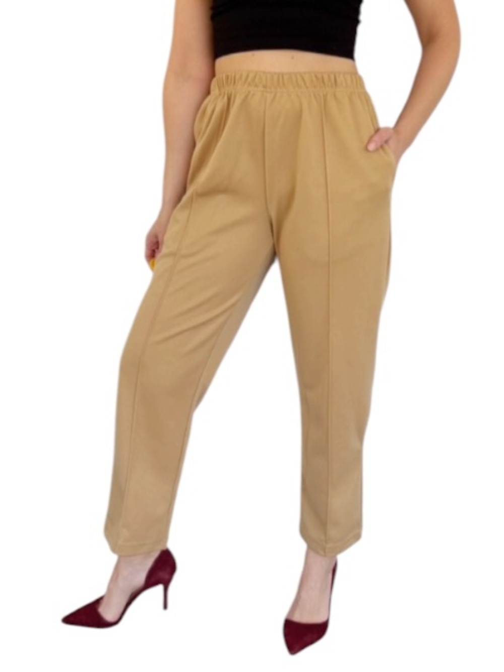 Sara Morgan tan elastic waist straight leg casual trousers size 10P